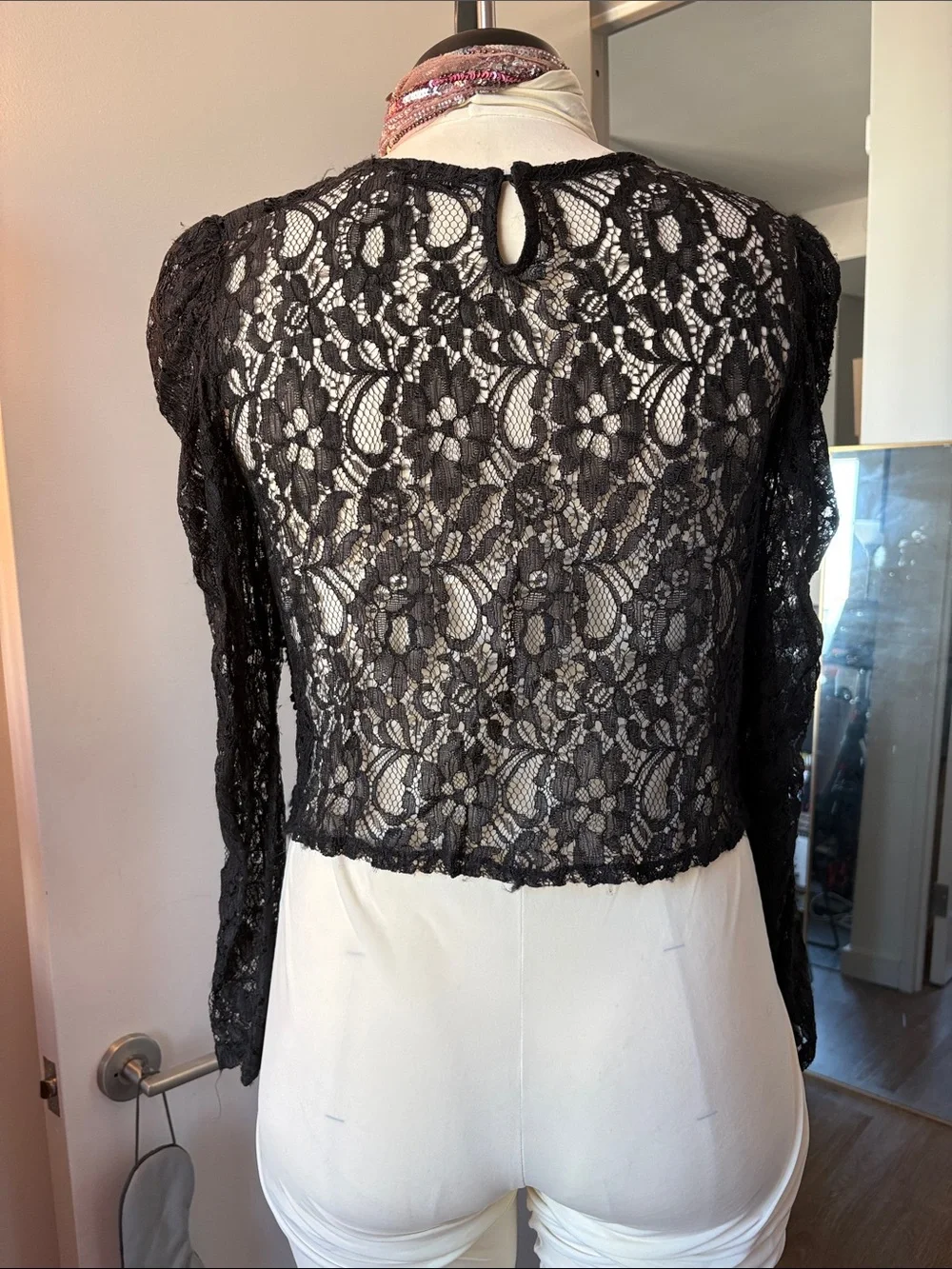 Zara Black Floral Lace Long-Sleeve Top